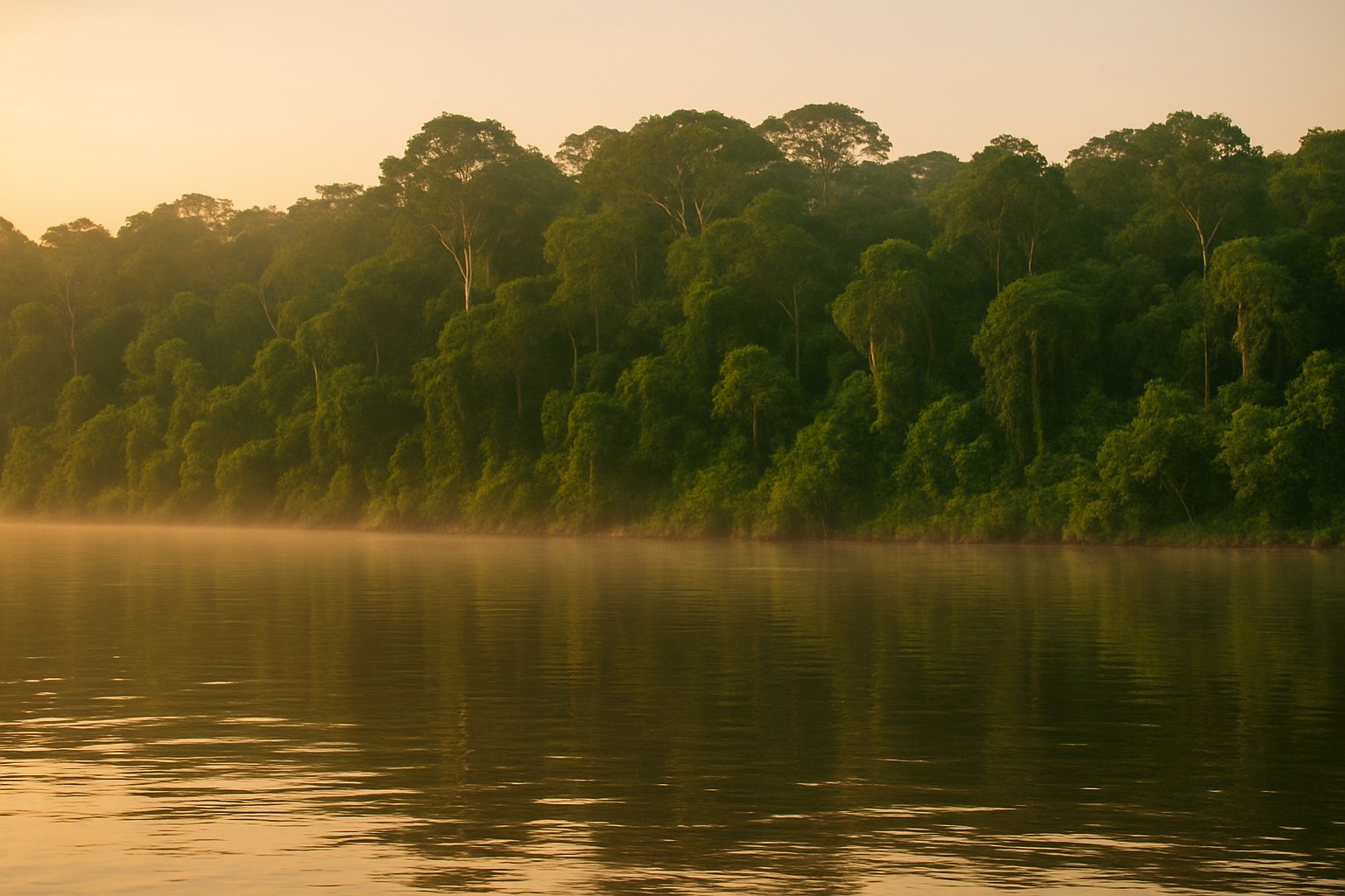 Rio e floresta na Amazônia ao amanhecer